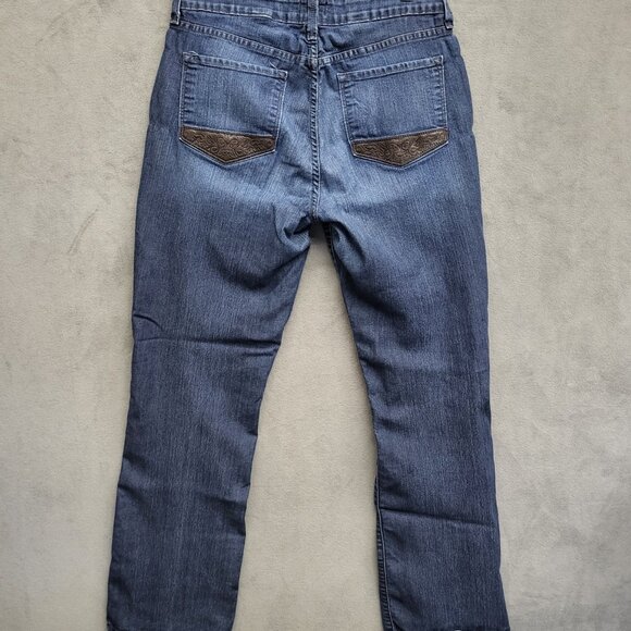 NYDJ Lift Tuck Bootcut Back Pocket Faux Leather Embossed Accent Jeans size 12 - Picture 2 of 9